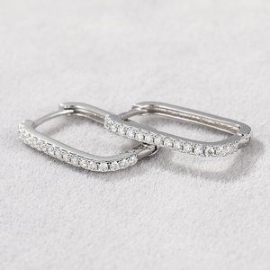 1.8 mm Moissanite Diamond Pave Rectangular Huggie Hoop Earrings NEW